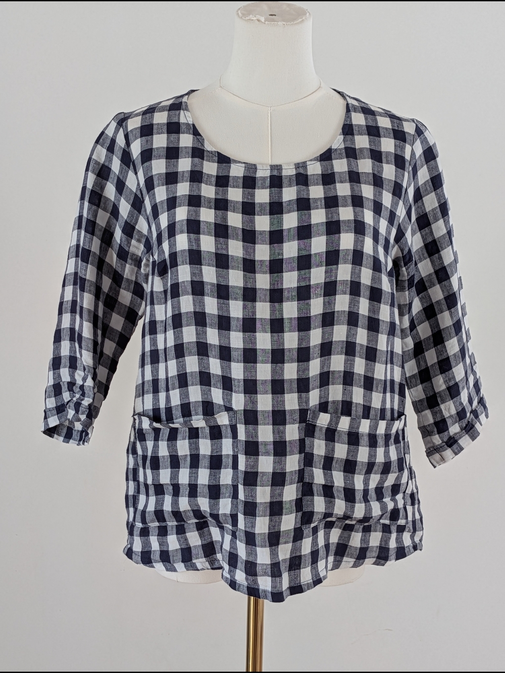 Pyne Smith Gingham Linen Top Pockets - S
